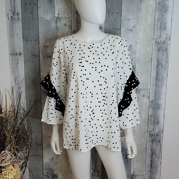 Alfany white black polka dots ruffle sleeves top - Picture 3 of 10